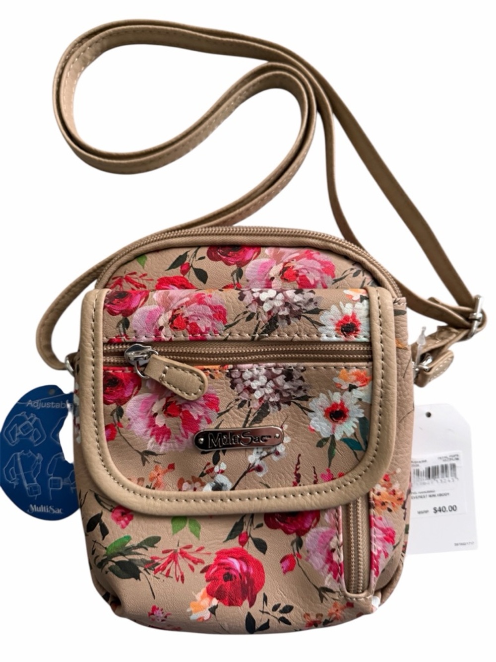 Multi Sac Everest Floral Print Mini Crossbody Adjustable Bag, NWT